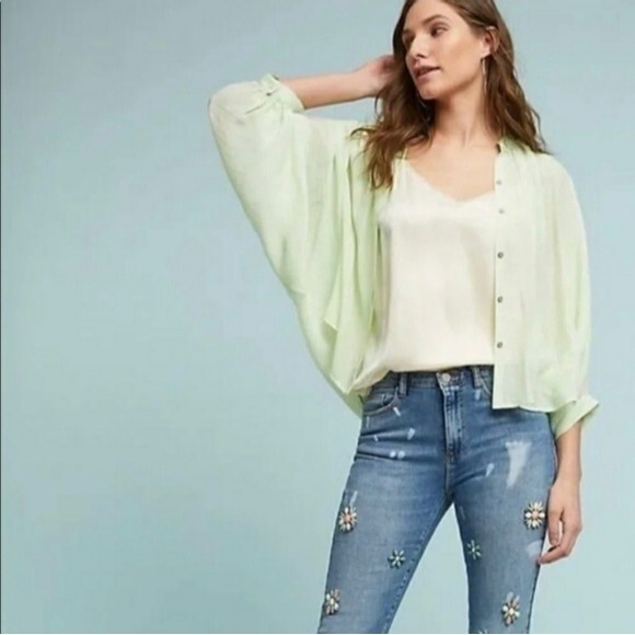Anthropologie Maeve Brynna Button Up Pale Green Dolman Sleeve Top Size S - Picture 1 of 7
